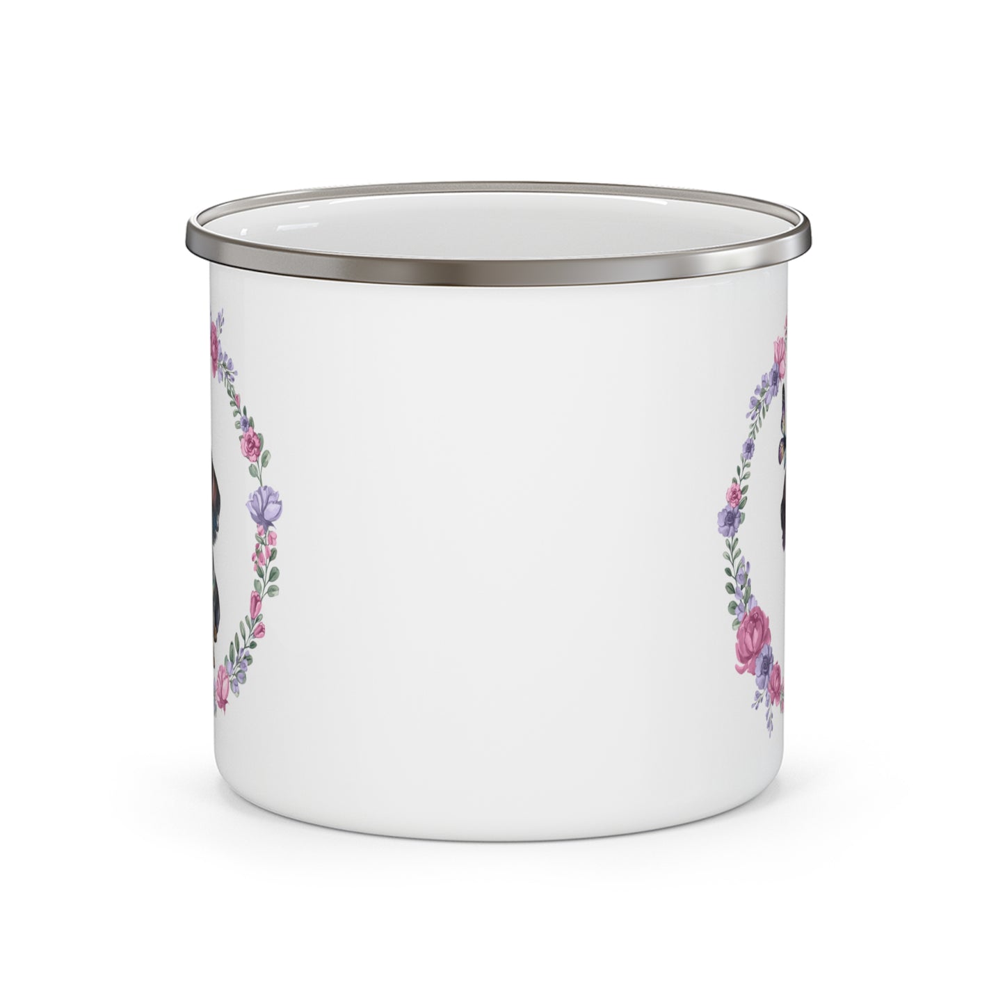 Dachshund with Pink and Purple Watercolor Flowers Enamel Camping Mug