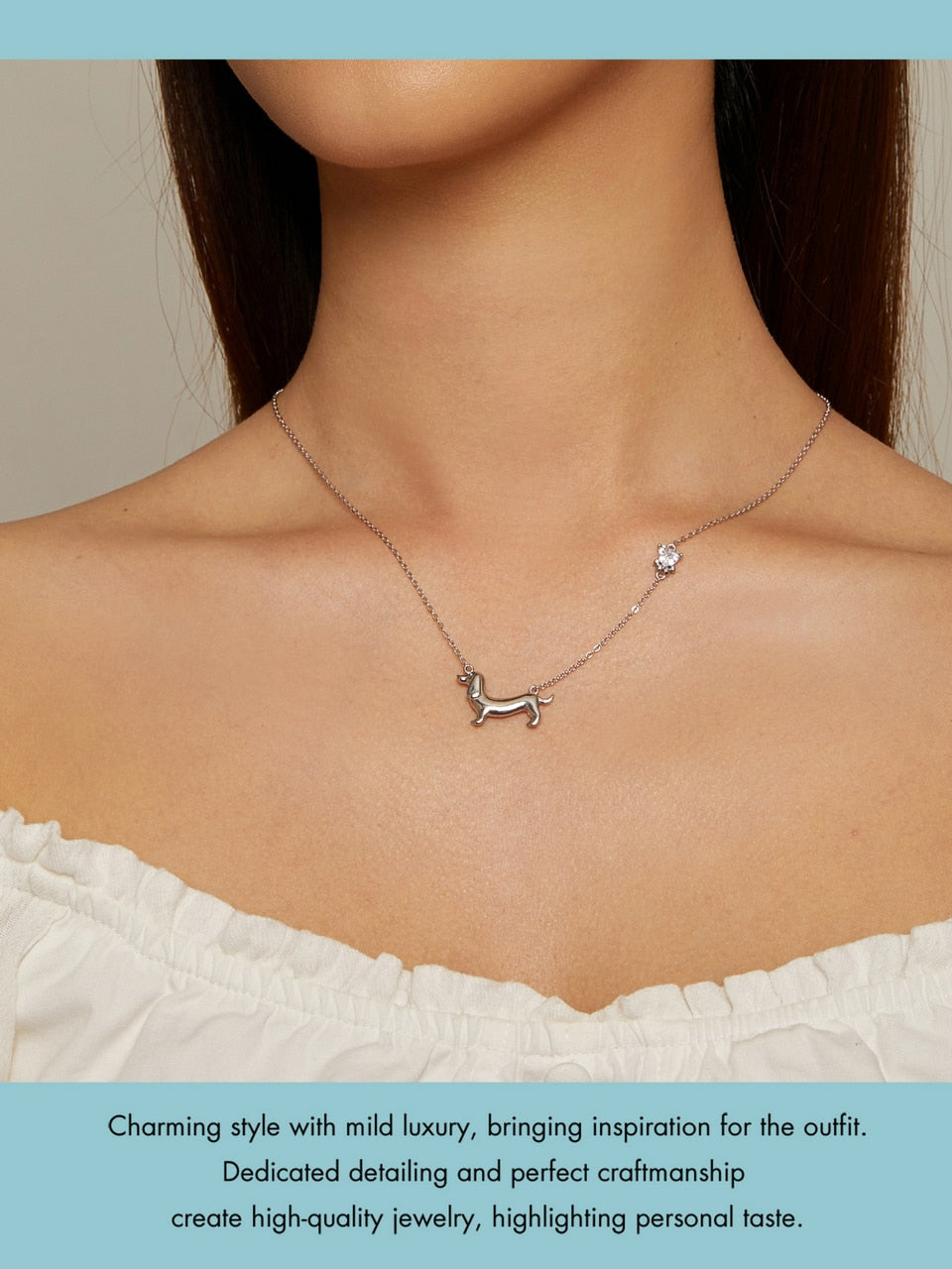  925 Sterling Silver 3D Dachshund Necklace