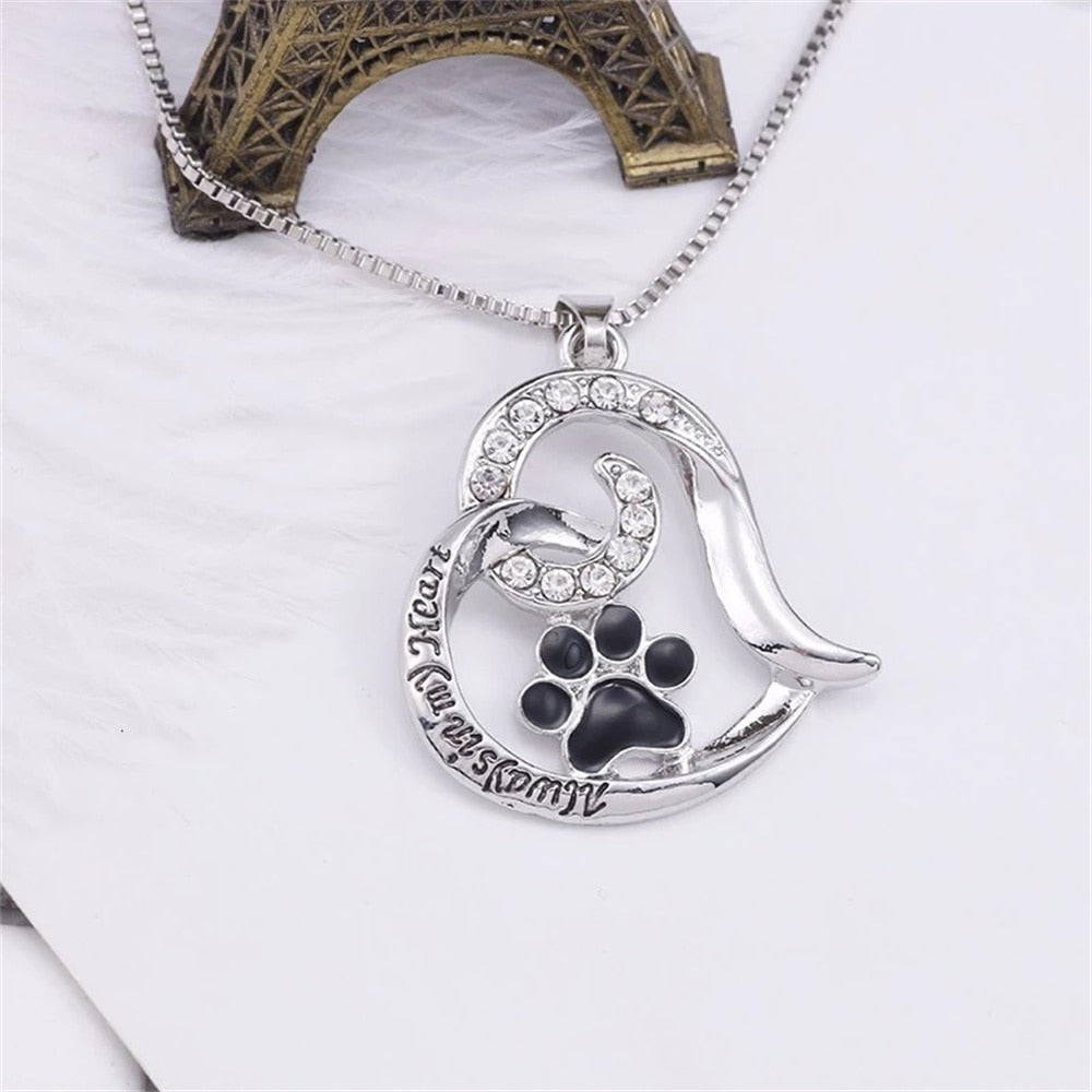 Dog Paw Heart-Shaped Necklace