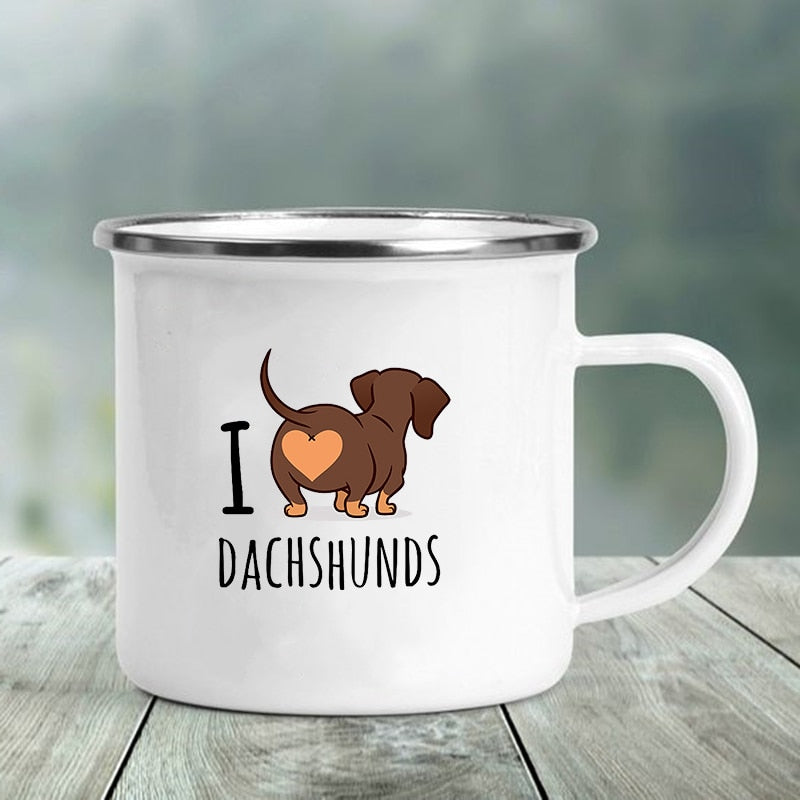 I Love Dachshunds Printed Enamel Camping Mugs