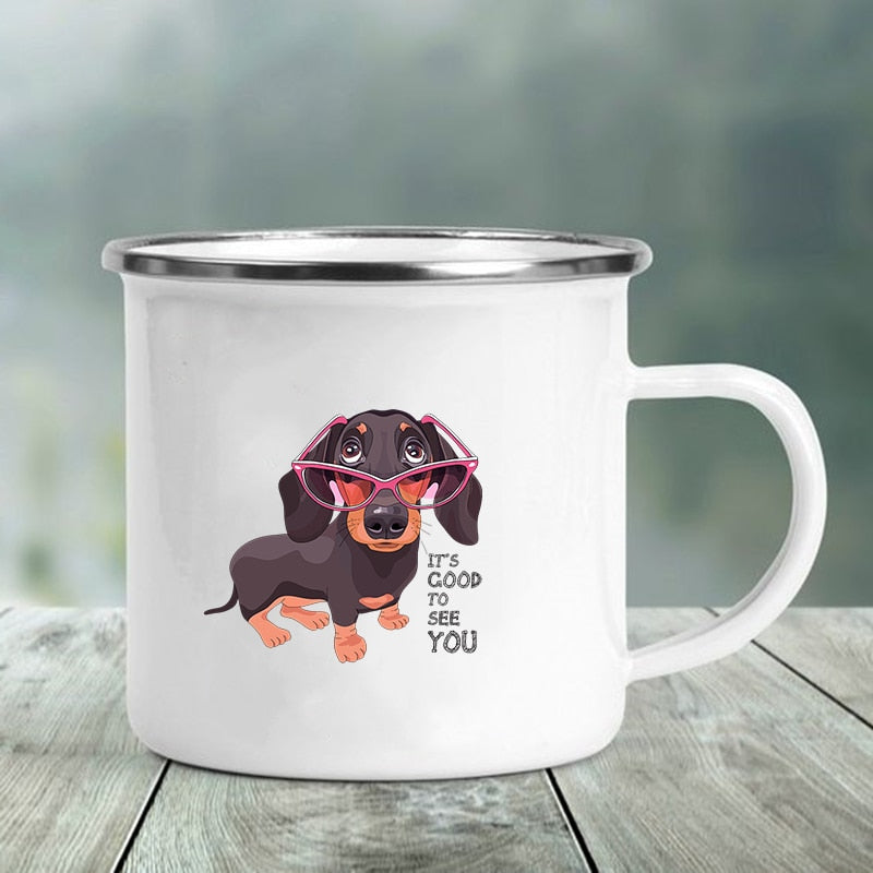 I Love Dachshunds Printed Enamel Camping Mugs