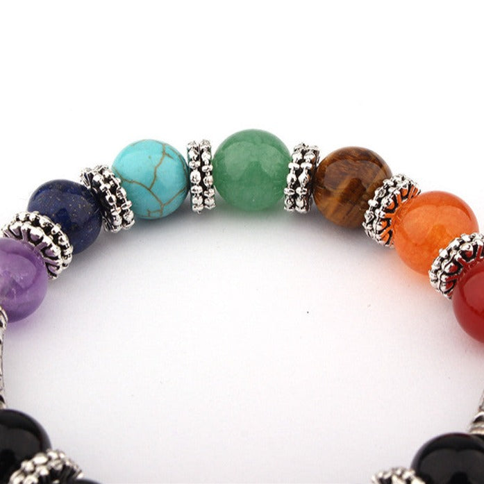 Chakra Bead Healing Bracelet with Filagree Heart Charm