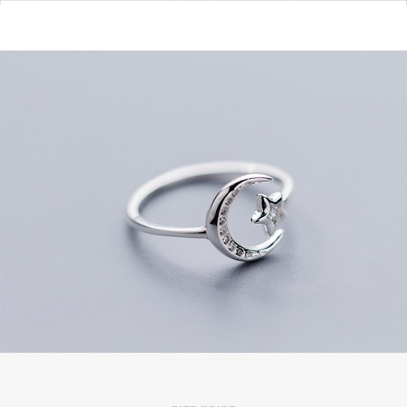 Sterling Silver Moon Star Ring