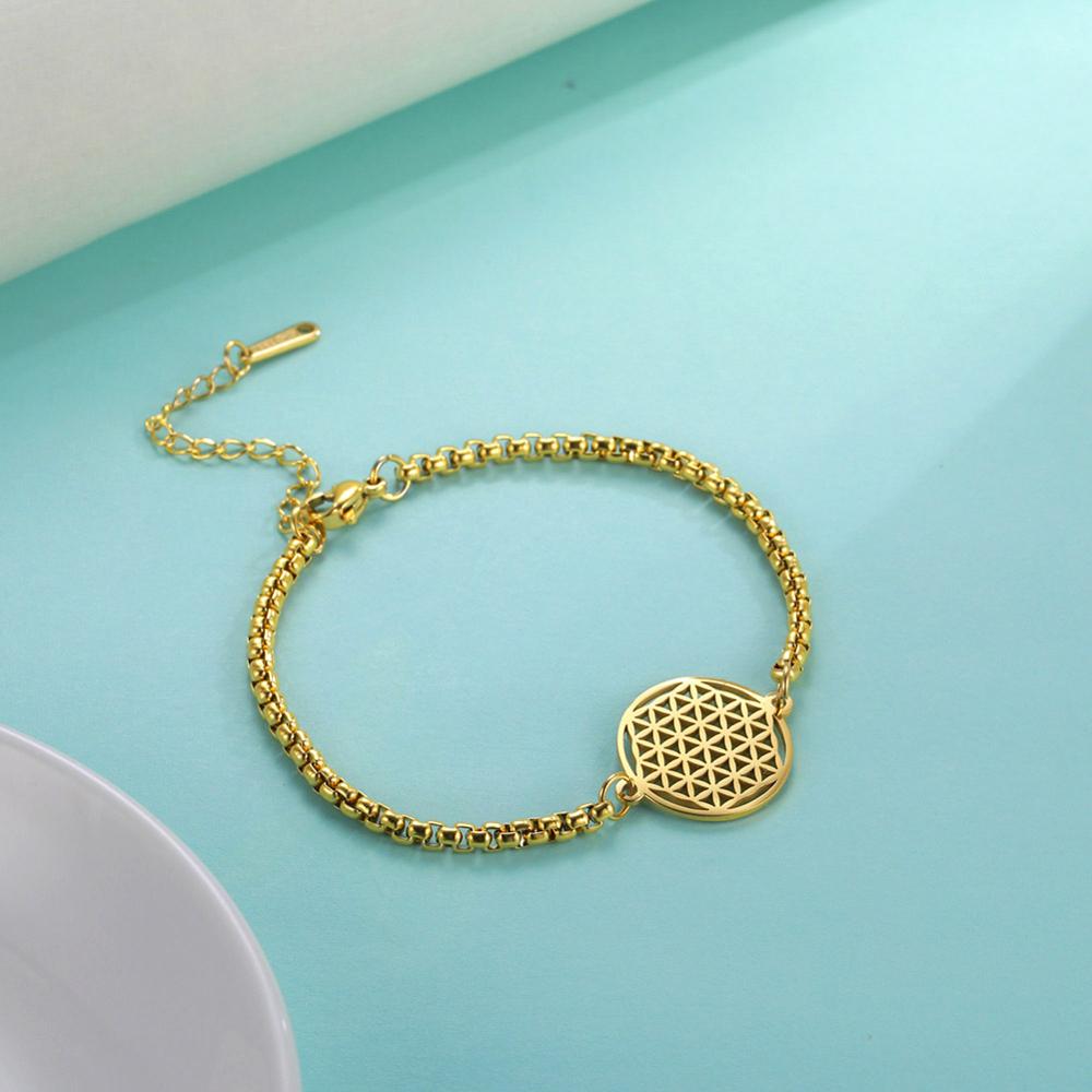 Flower of Life Stainless Steel Bracelet in Gold or Silver
