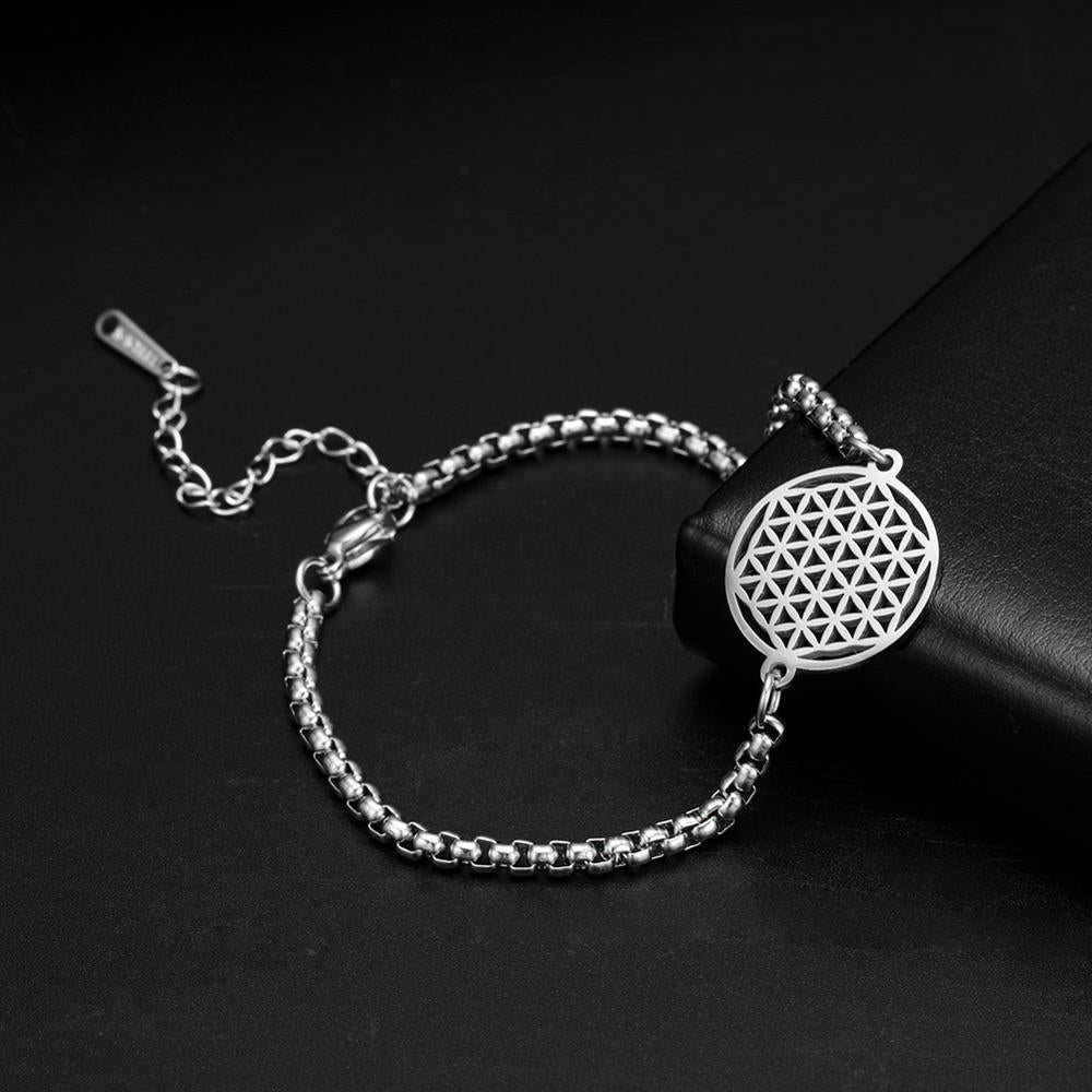 Flower of Life Stainless Steel Bracelet in Gold or Silver