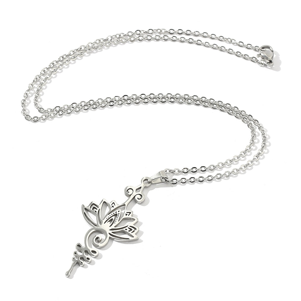 Silver Lotus Necklace Reiki Yoga