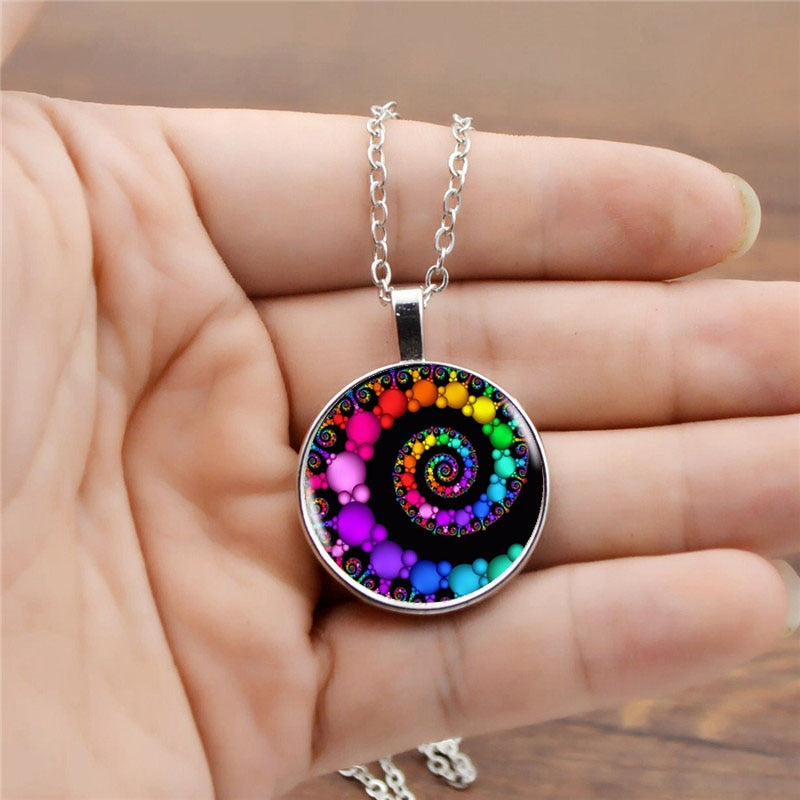 Colorful Fibonacci Spiral Pendant Necklaces