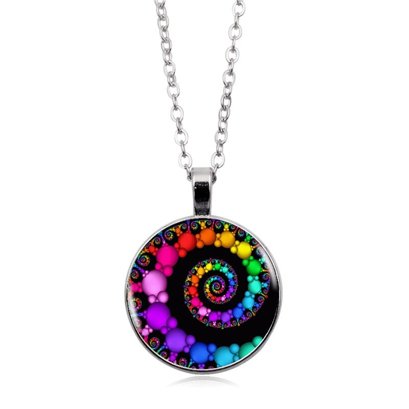 Colorful Fibonacci Spiral Pendant Necklaces