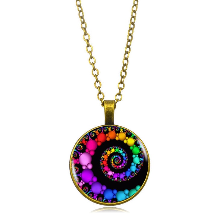 Colorful Fibonacci Spiral Pendant Necklaces