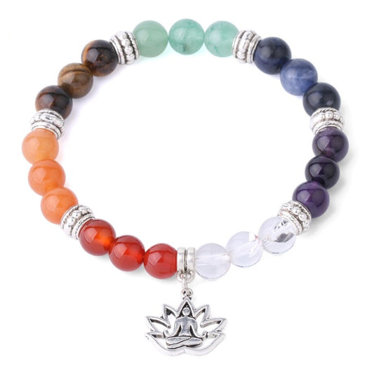 Chakra Bracelet with Yoga Lotus Charm