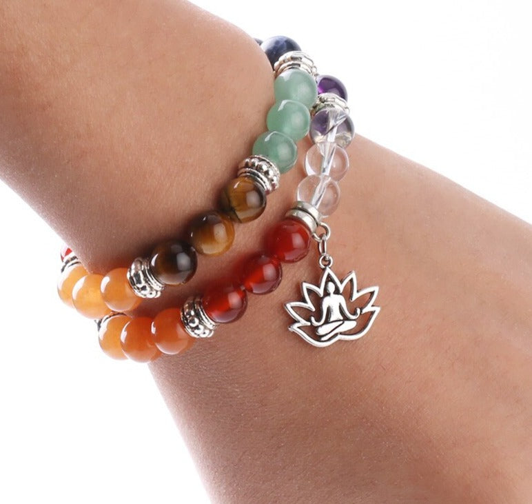 Chakra Bracelet with Yoga Lotus Charm