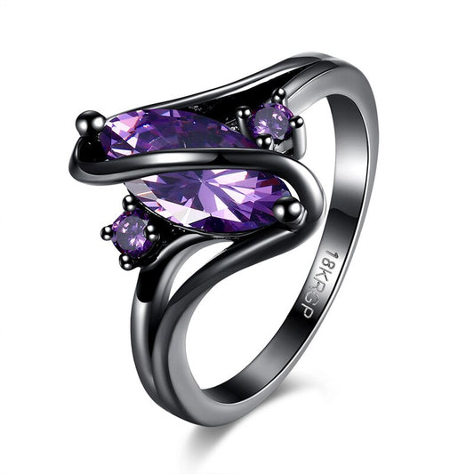 Oval Cubic Zirconia Ring with Black Gold Band 3 Colors Available