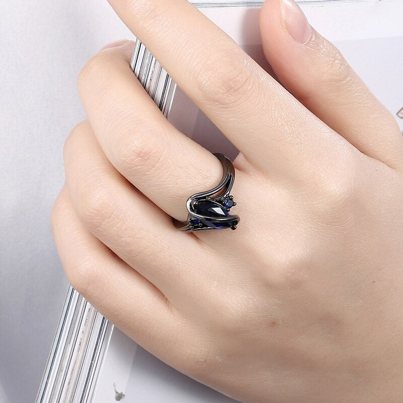 Oval Cubic Zirconia Ring with Black Gold Band 3 Colors Available
