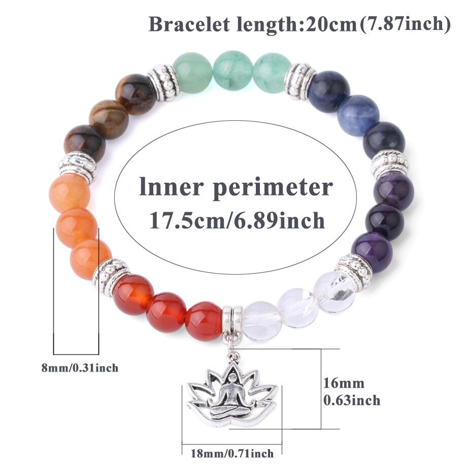 Chakra Bracelet with Yoga Lotus Charm