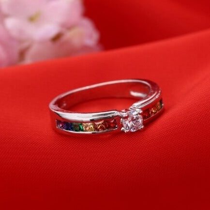 Elegant Sterling Silver Chakra Colors Ring