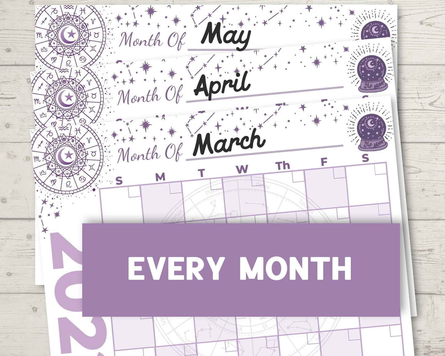 Printable Purple Astrological Calendar 8.5 x 11 - 2023