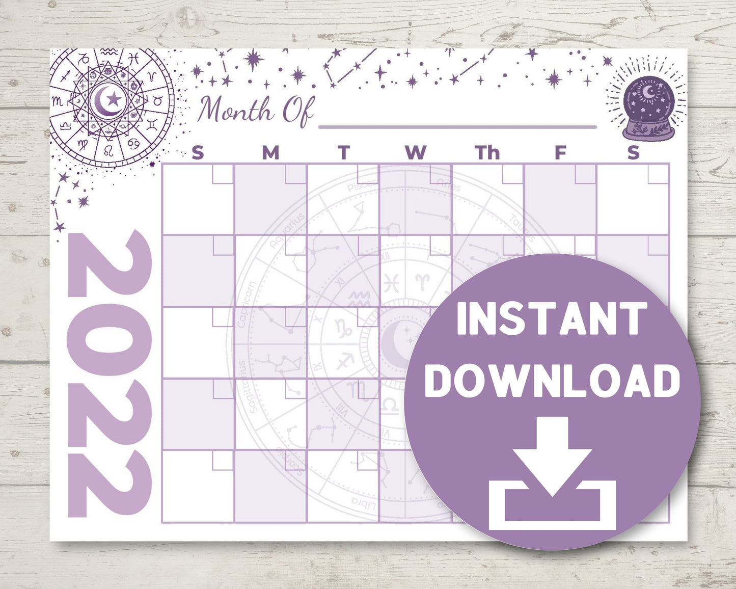 Printable Purple Astrological Calendar 8.5 x 11 - 2023