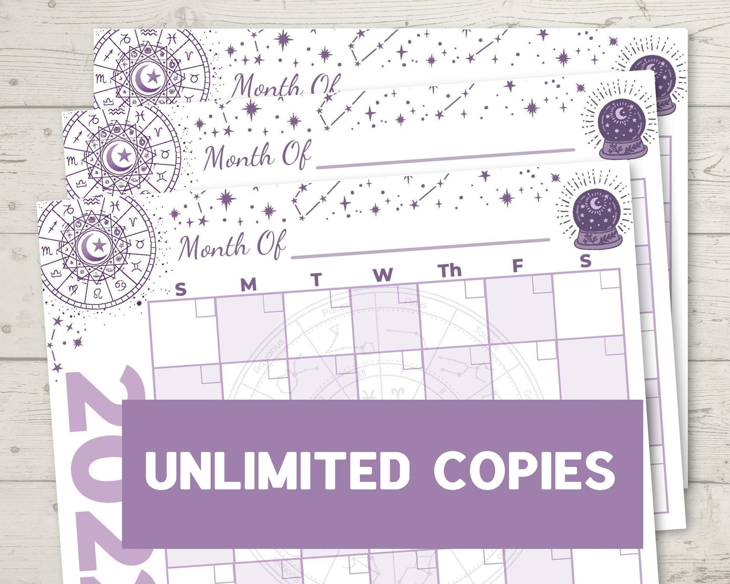 Printable Purple Astrological Calendar 8.5 x 11 - 2023
