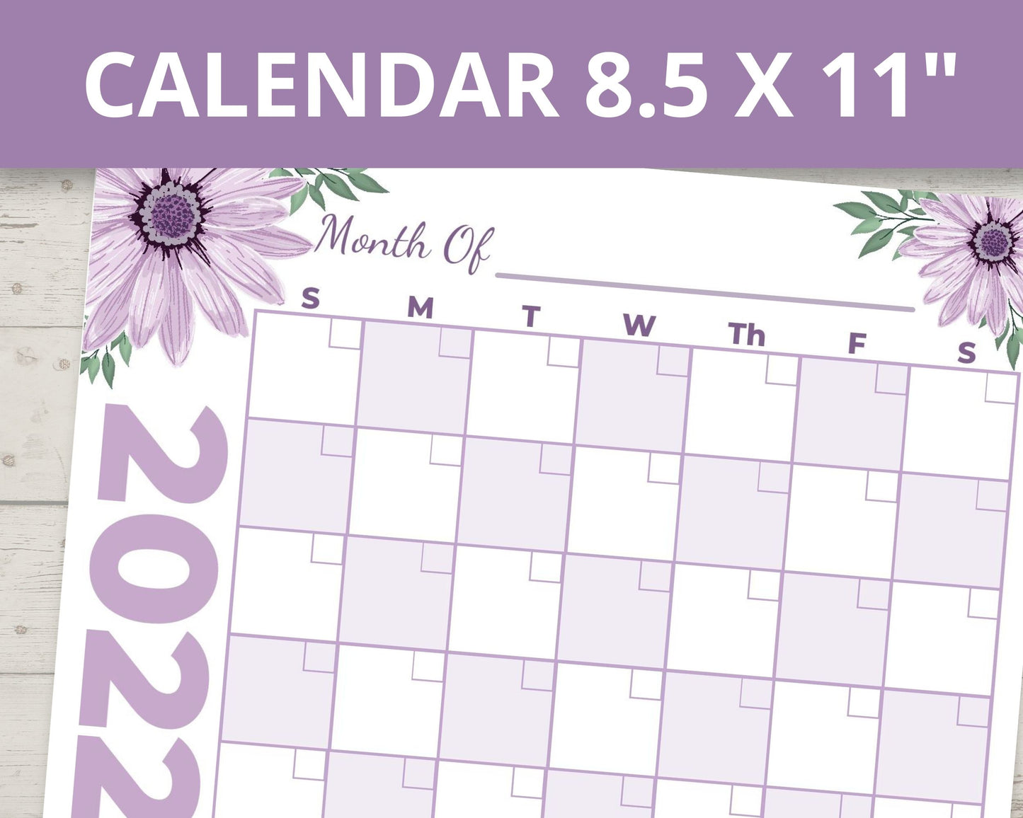 Printable Purple Daisy Calendar 8.5 x 11 - 2023