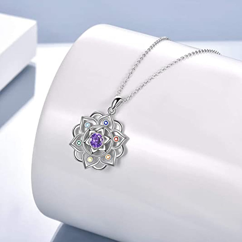 Lotus Mandala Crystal Pendant Necklace