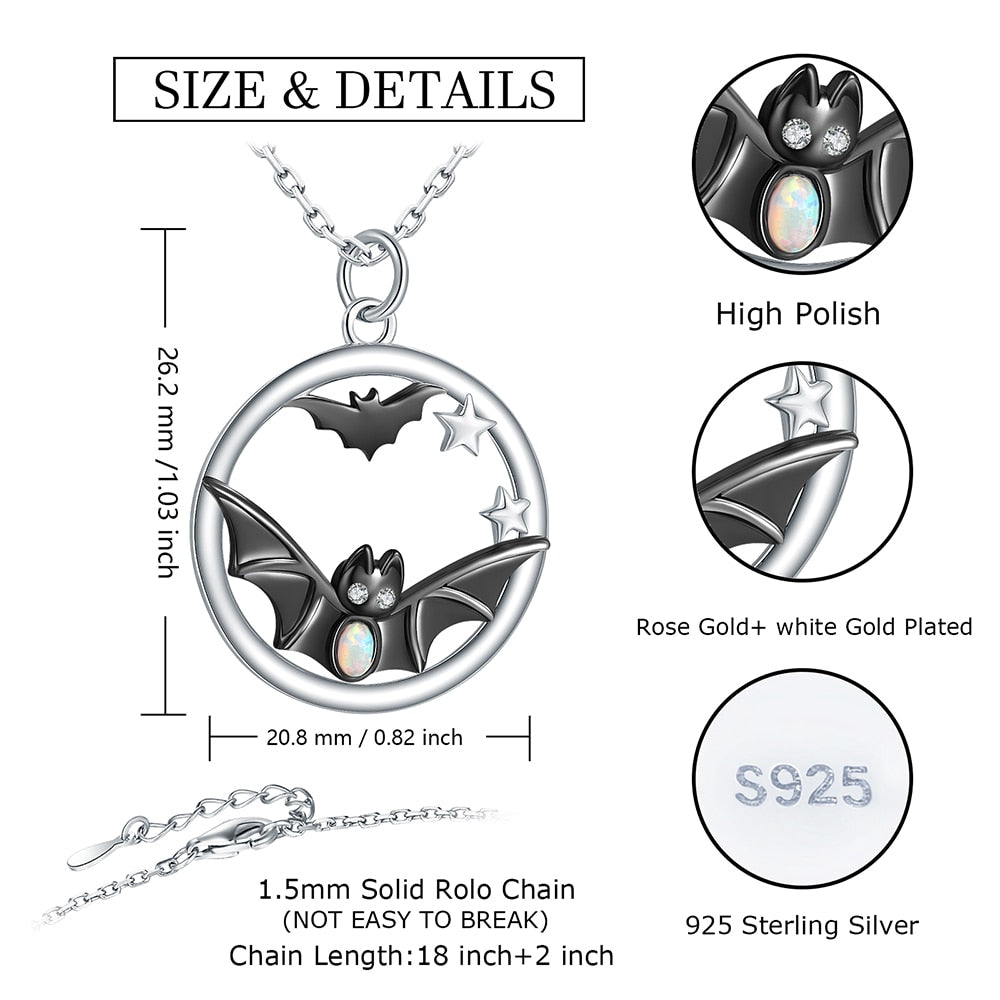 925 Sterling Silver Black Bat Opal Pendant Necklace