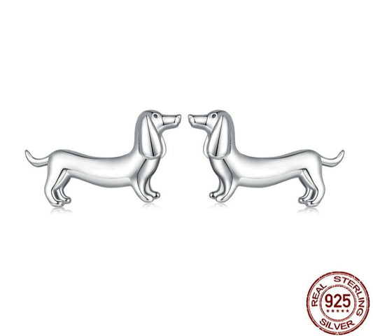 Sterling Silver Cute Dachshund Dog Stud Earrings