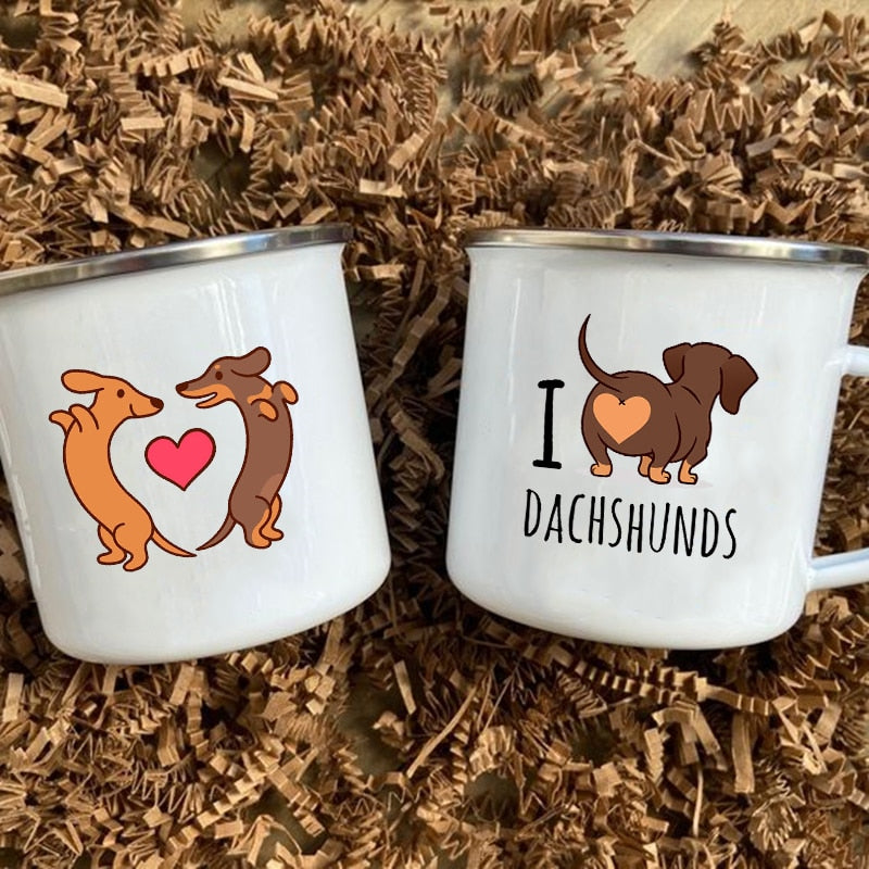 I Love Dachshunds Printed Enamel Camping Mugs