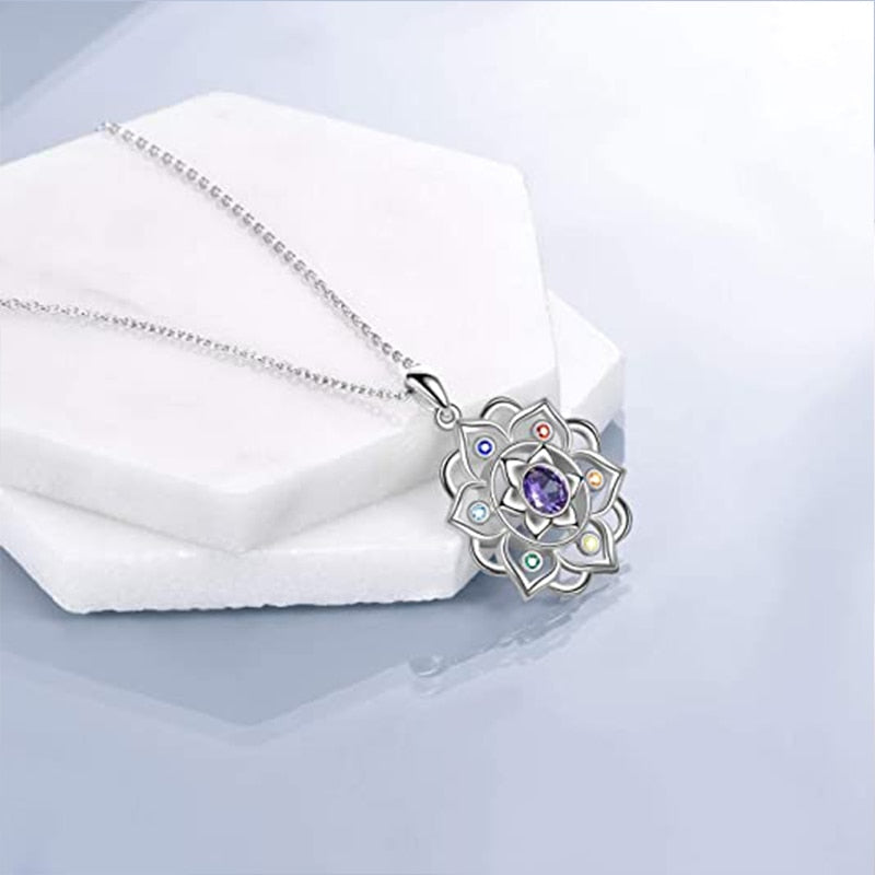 Lotus Mandala Crystal Pendant Necklace