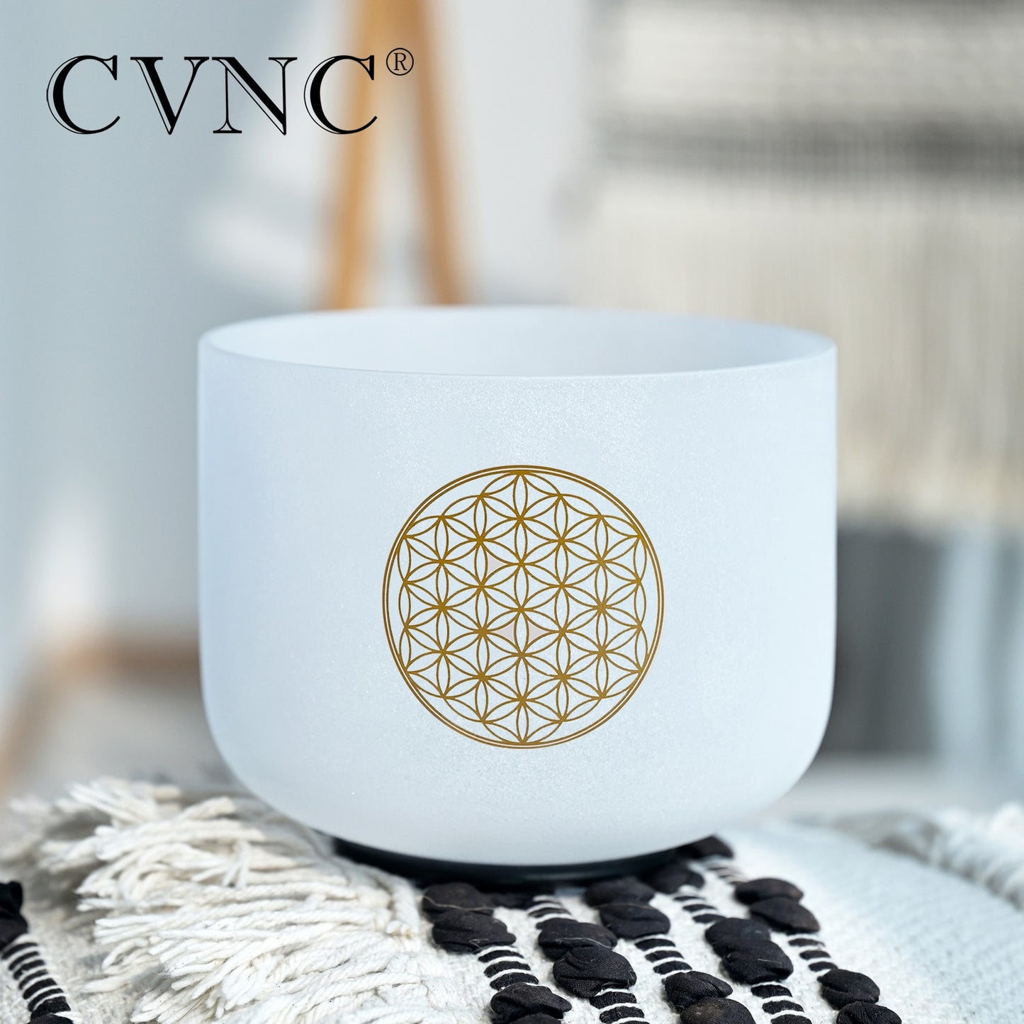 528Hz 8 Inch Frosted Quartz Crystal Singing Bowl C Note with Flower of Life Design Includes Case and Mallet  by CVNC