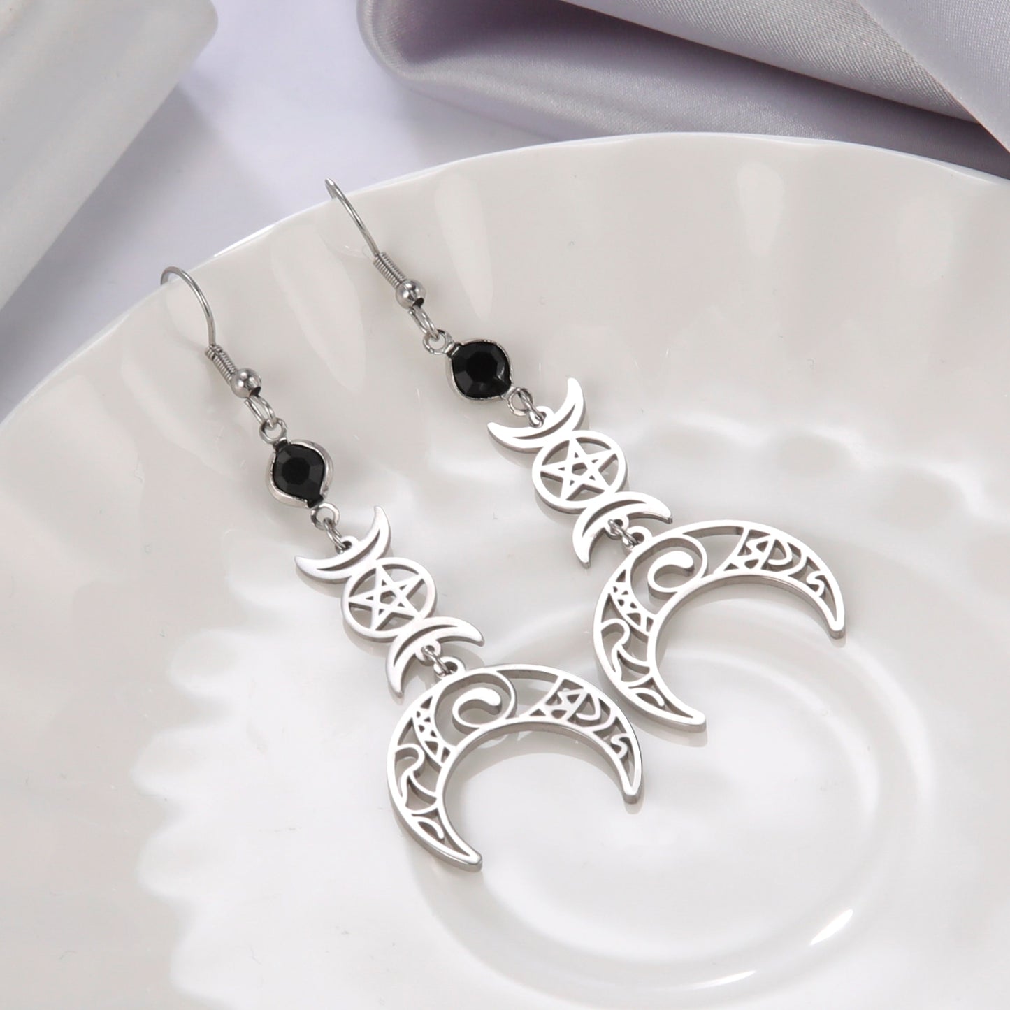 Triple Moon Goddess Stainless Steel Earrings