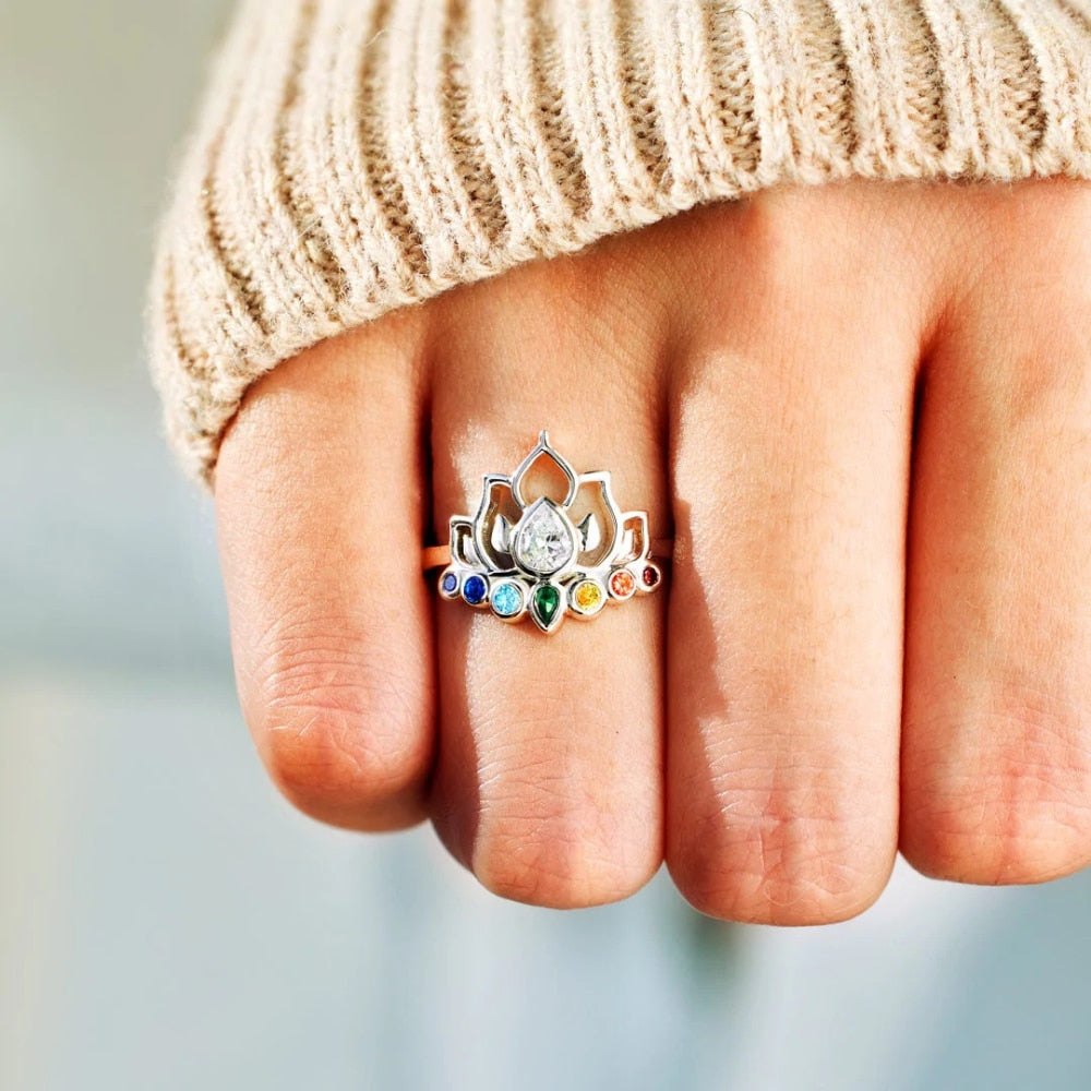 Sterling Silver Lotus Flower Boho Ring