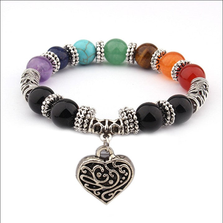 Chakra Bead Healing Bracelet with Filagree Heart Charm at Hight Vibe Flair