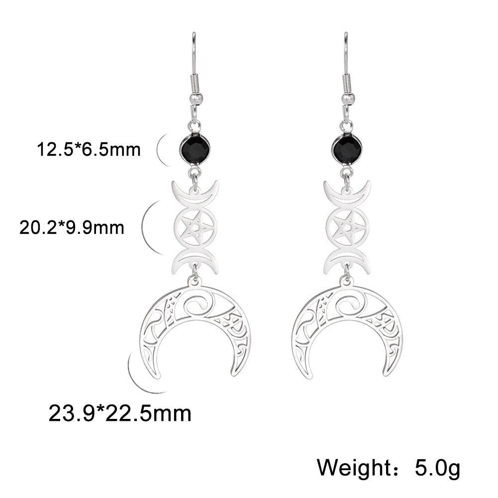 Triple Moon Goddess Stainless Steel Earrings