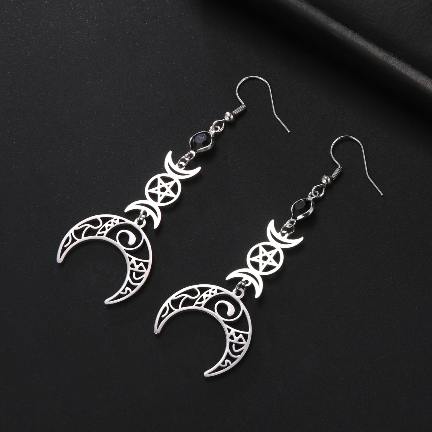 Triple Moon Goddess Stainless Steel Earrings