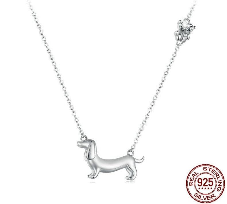 925 Real Silver Dachshund Necklace