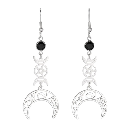 Triple Moon Goddess Stainless Steel Earrings