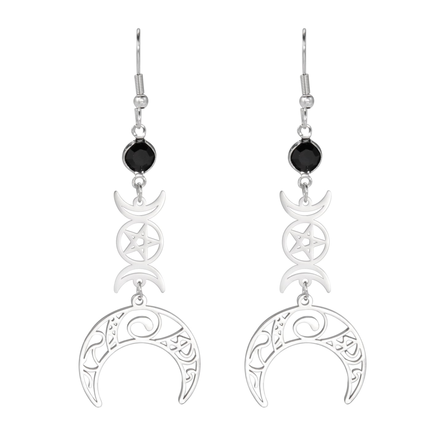 Triple Moon Goddess Stainless Steel Earrings