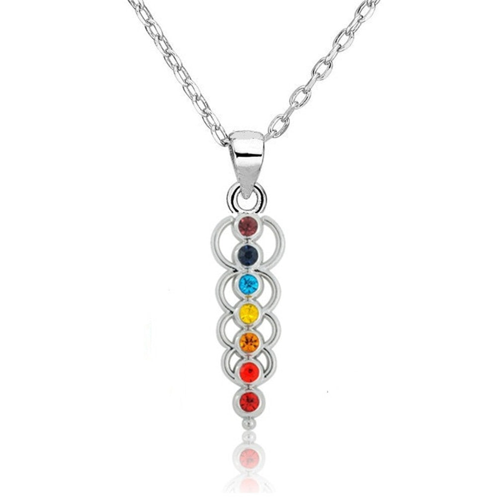 Color Crystal Pillar Chakra Pendant Necklace