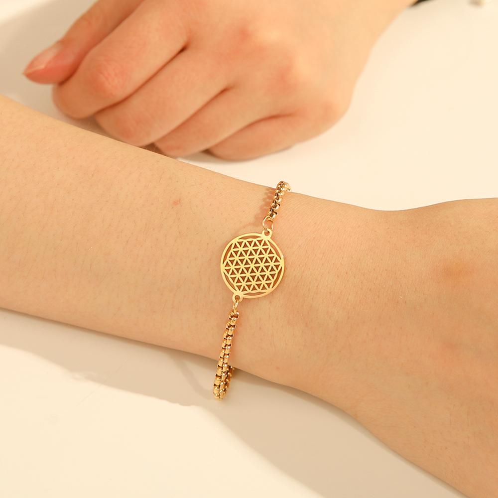 Flower of Life Stainless Steel Bracelet in Gold or Silver