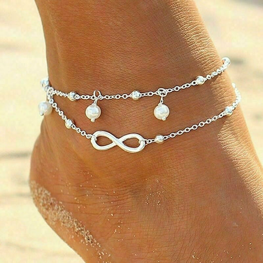 Double Ankle Bracelet with Infinity Symbol